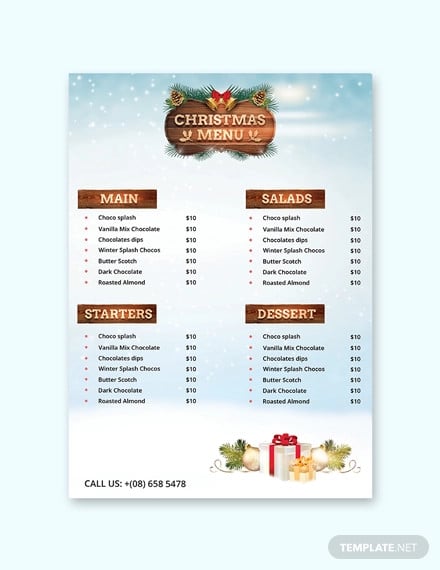 free christmas party menu card template