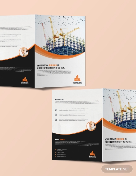 free construction company bi fold brochure template