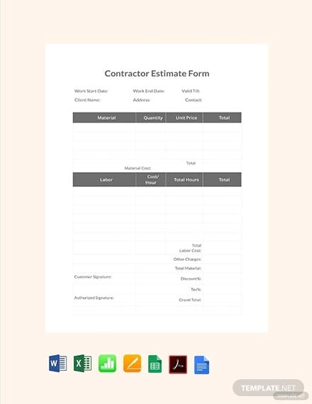 free contractor estimate form template