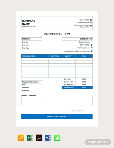 free customer order form template