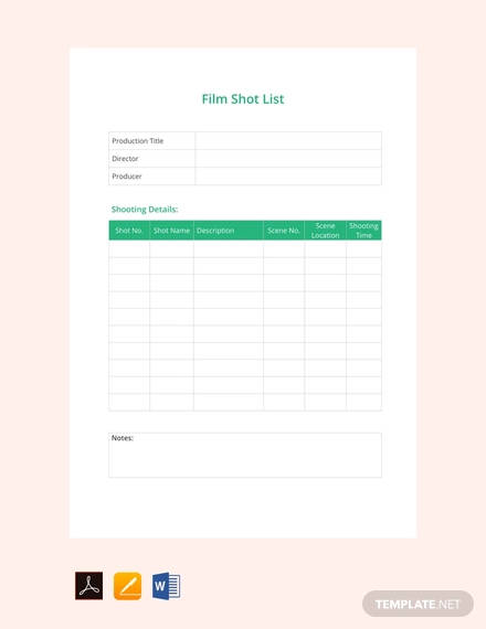 free film shot list template