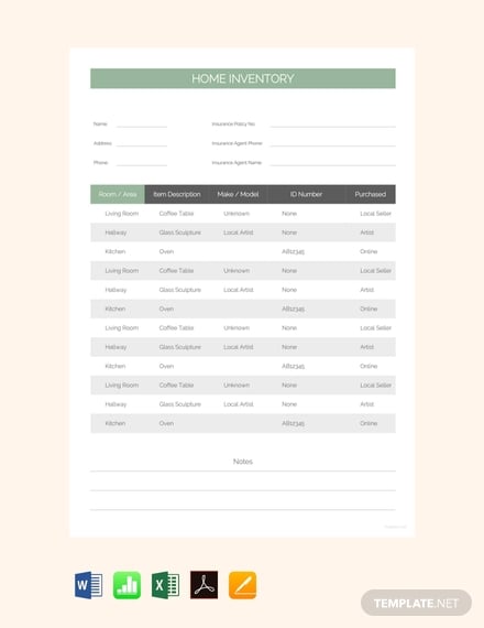 free-home-inventory-sheet-template