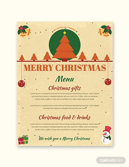 free merry christmas menu template