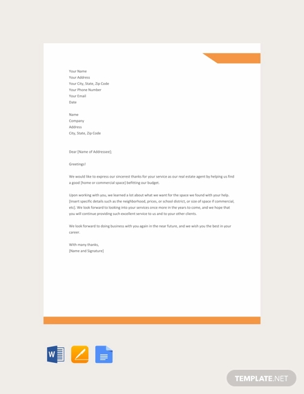 free real estate thank you letter template