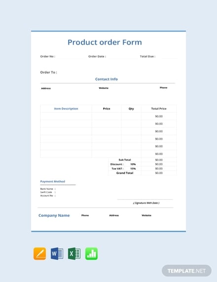 free sample product order form template