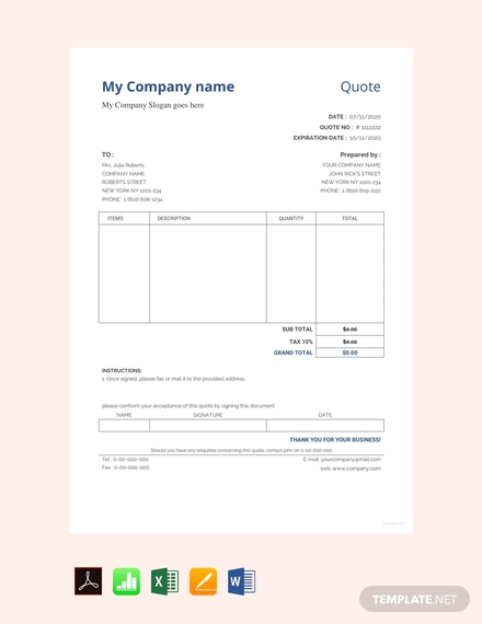 free sample quotation format 440x570