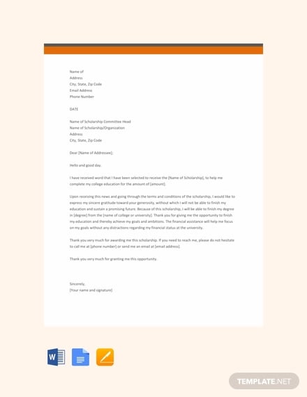 free scholarship thank you letter template