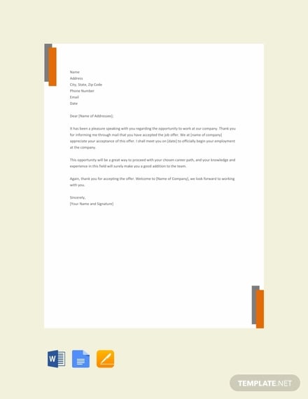 free thank you letter after job acceptance template