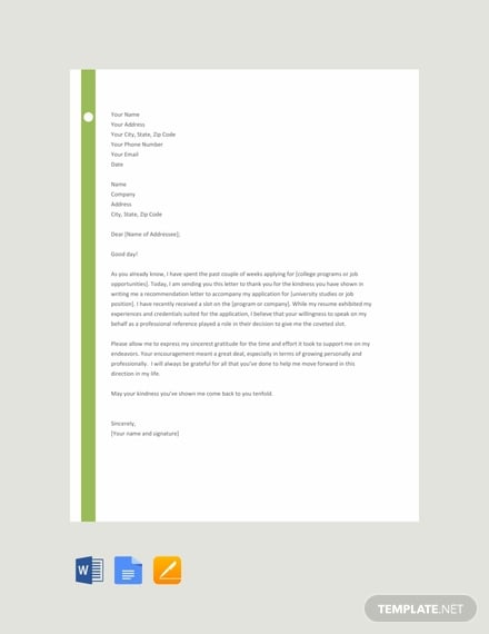 free thank you letter for recommendation template