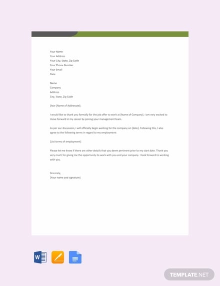 free thank you letter for job offer template