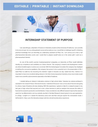 internship statement of purpose template