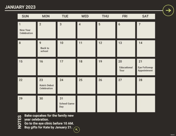 january 2023 calendar template