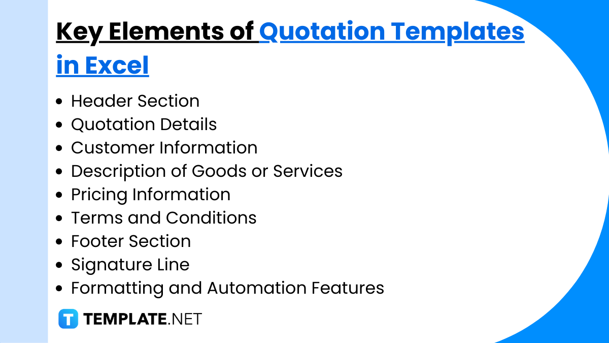 key elements of quotation templates in excel