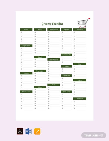 sample grocery checklist template