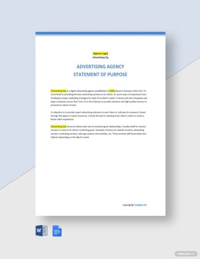 sample statement of purpose for advertising agency template