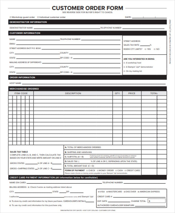 4+ Customer Order Forms - PDF | Free & Premium Templates
