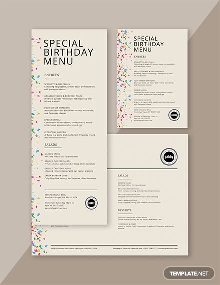simple special birthday menu example