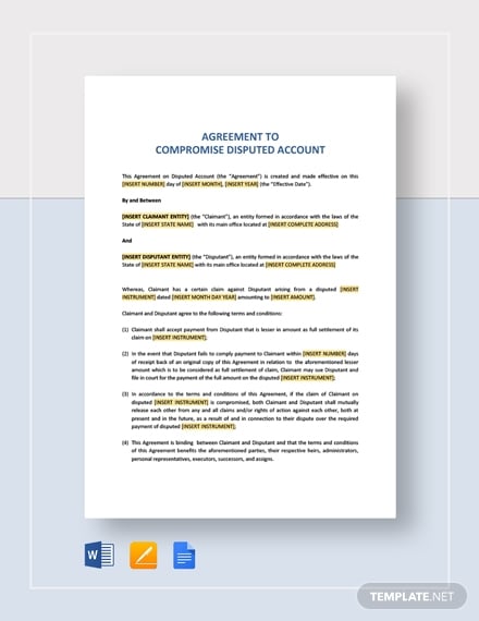 agreement to compromise disputed account template