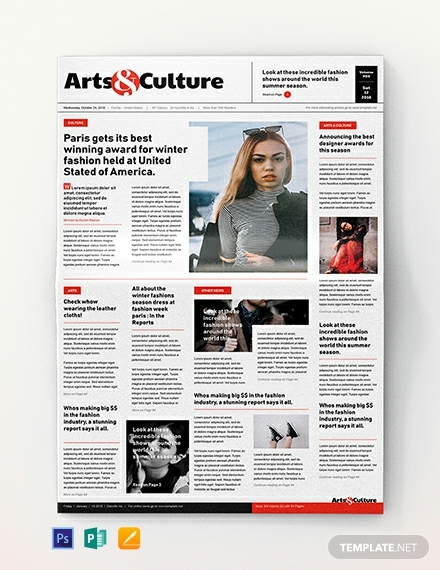 art and culture newspaper template 440x570