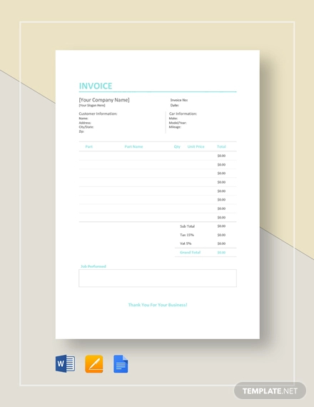 6 Garage Invoice Templates Pdf Word Excel Free Premium Templates