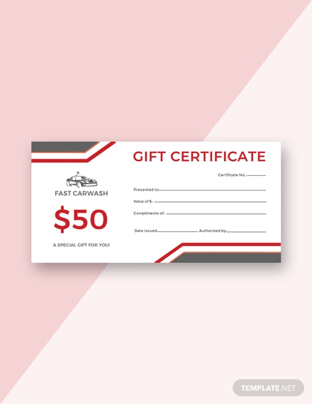 carwash business gift certificate layout