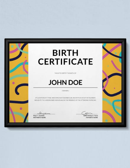 colorful lines birth certificate sample
