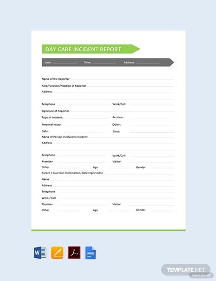 daycare incident report template