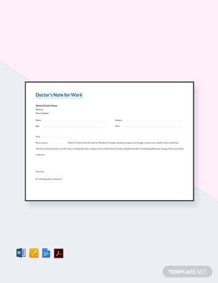 doctors note for work template