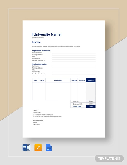 education invoice template