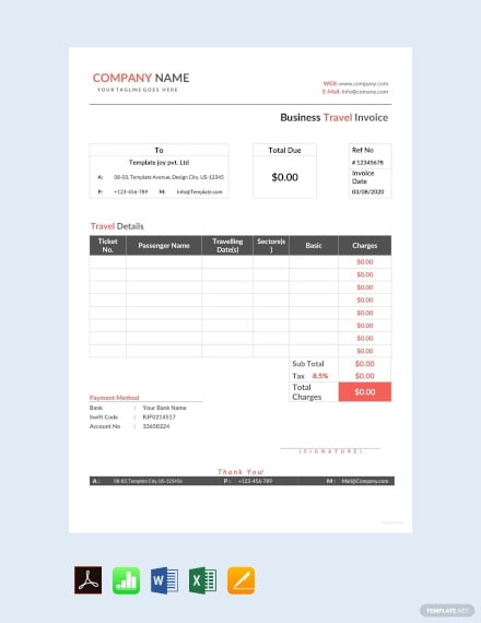 free business travel invoice template