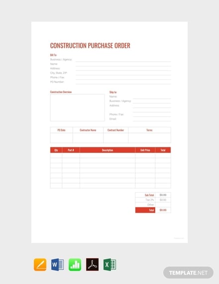 free construction purchase order template 440x570