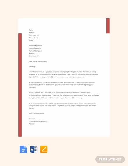 free-employee-complaint-letter-template