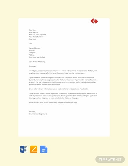 free experienced hr resume cover letter template 440x570