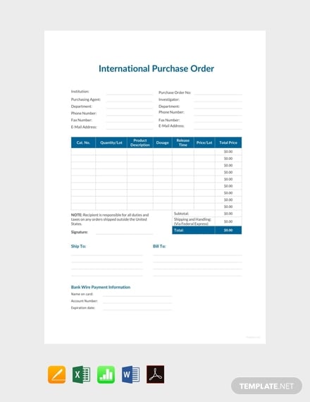 free international purchase order template 440x570