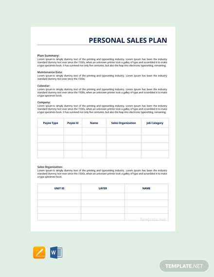 free personal sales plan template 440x570