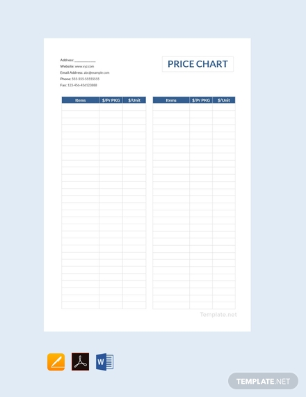 free price chart template