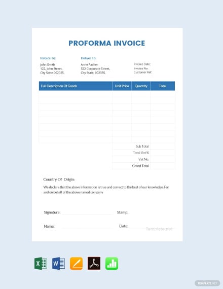 free sample proforma invoice template