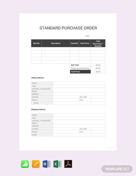 free standard purchase order template 440x570