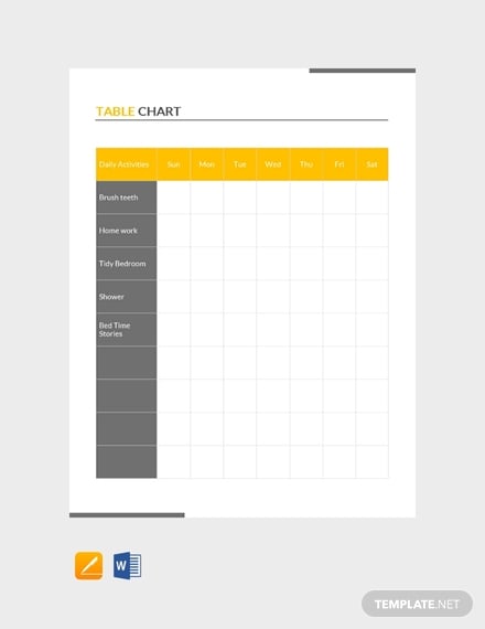 free table chart template