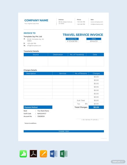 free travel service invoice template