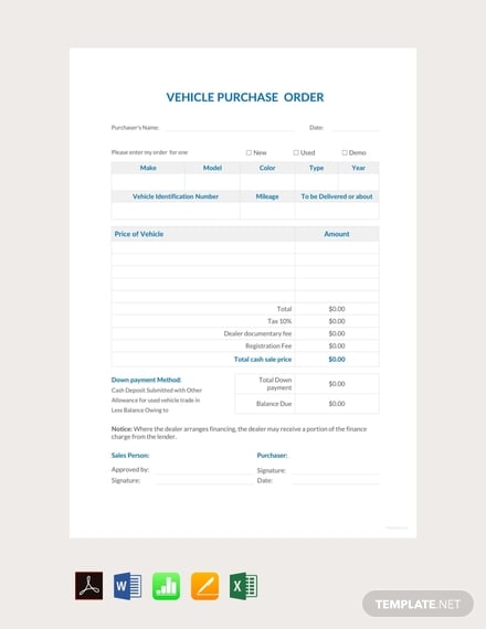 free vehicle purchase order template 440x570