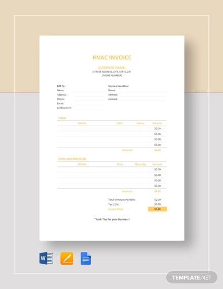 hvac invoice template