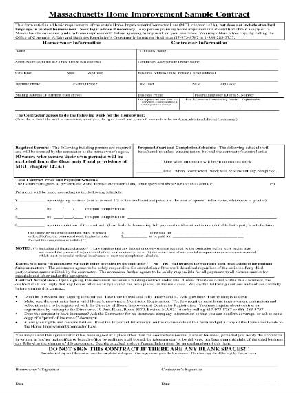 home improvement sample contract