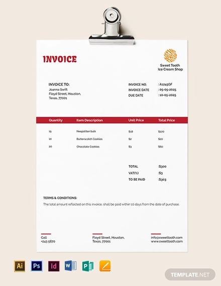 ice cream invoice template