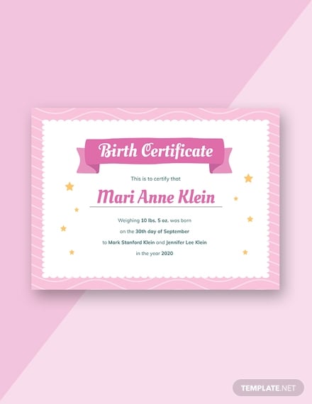 little girl birth certificate design