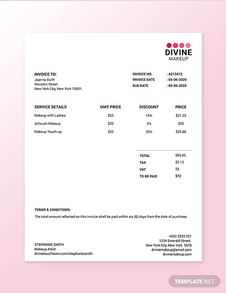 makeup artist invoice template