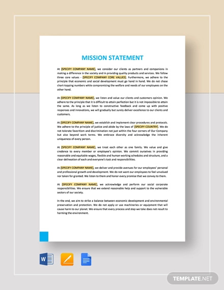 Mission Statement Template 12  Free Word PDF Document Downloads