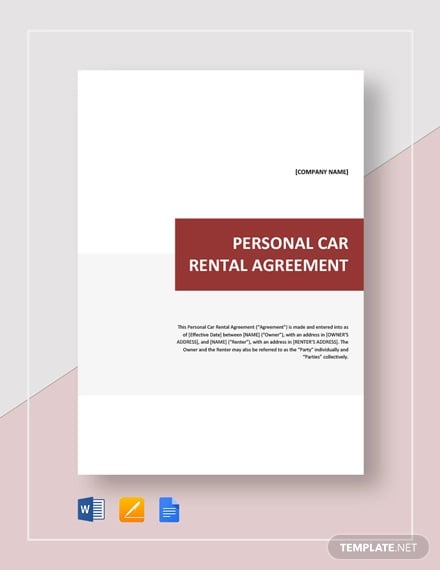 personal car rental agreement template
