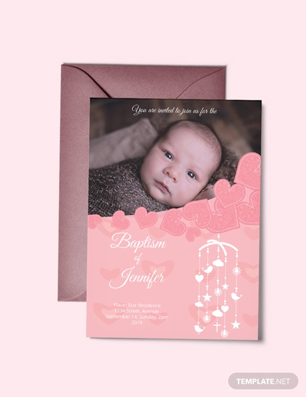 pink christening baptism invitation template