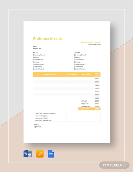 Proforma Invoice Sample For Export